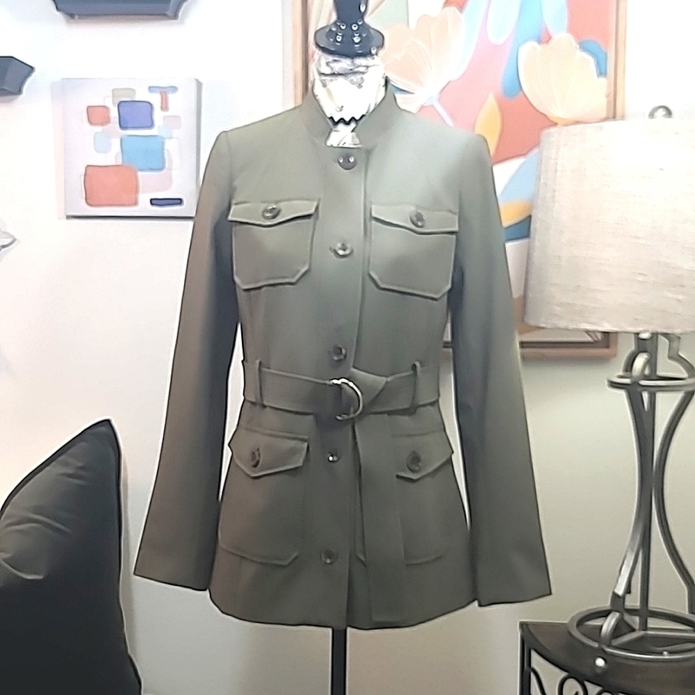 Calvin Klein button zip front tie waist jacket